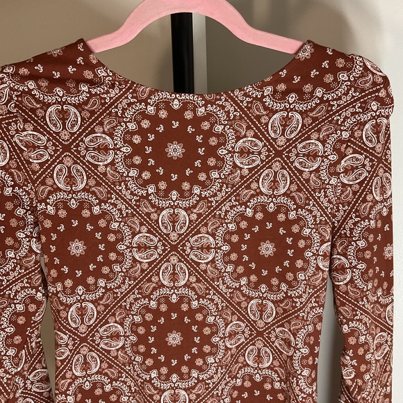 Neon Soul Brown Paisley Open Back Bodysuit Size XL Long Sleeve Boho 70s Festival - Picture 6 of 14